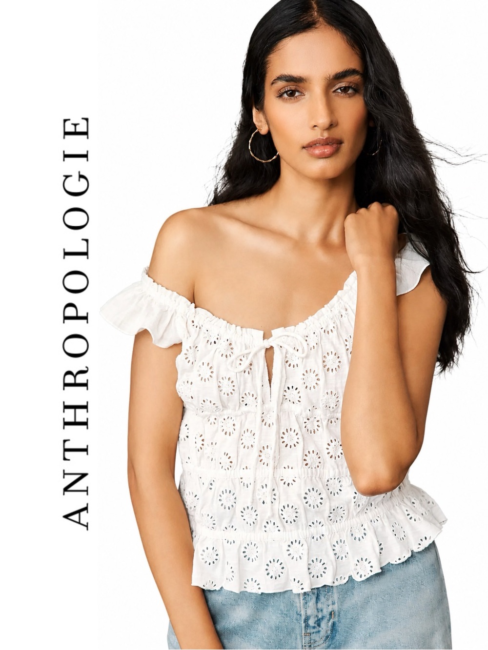 Anthropologie Eyelet Flutter-Sleeve Blouse